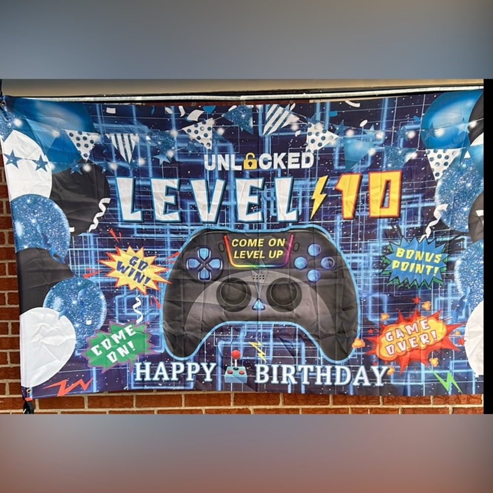 Unlock level 10 happy birthday gaming backdrop, Game controller, Balloon,3 x 6,